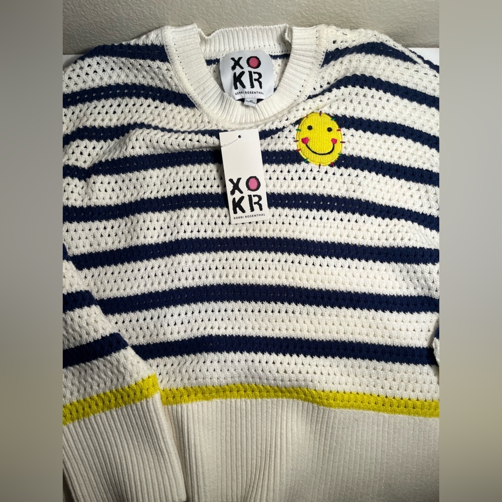 KERRI ROSENTHAL 😊 Cream and Navy Knit with Yellow Smiley NWT size Medium 😊😊😊😊😊